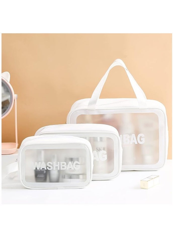 Transparent waterproof cosmetic bag for women and girls made of PVC and polyurethane plastic for storing toiletries and cosmetics while traveling (white) - Image 1